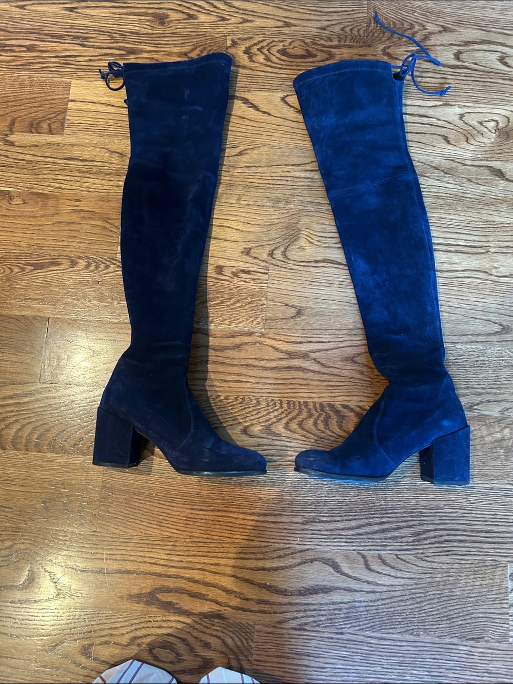Stuart Weitzman Navy Suede Over-the-Knee Block Heel Boots